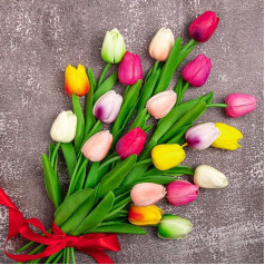 Whaline Artificial Tulips 20 Pieces Multicolor Bouquet Real Touch Latex Flower Decoration for Home Garden Wedding Party (10 Colors)
