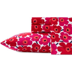 Marimekko Cotton Percale Bed Sheet Set, Crisp and Cool, Lightweight and Breathable, Cotton Percale, Unikko Dark Red/White, King