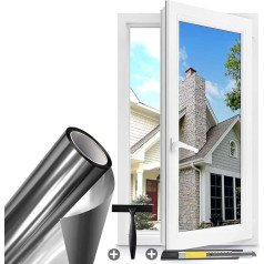 Gutsurge UV Protection Mirror Film Window Privacy Screen 60 x 200 cm Self-Adhesive Sun Protection Window Interior or Exterior Window Film Sun Protection Residue Heat Protection Film Silver