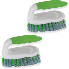 2 Pieces Hand Scrubbing Brush with Handle, Heavy Duty Stiff Bristles, Household Cleaning Brush with Non-Slip Comfortable Handle for Carpet, Kitchen, Car, Floor & Bathroom Cleaning Brush