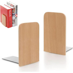 Bookends for Shelves, 1 Pair Wooden Bookends, Non-Slip Bookends, Metal Bookends Organiser, for Home, Office, School, Library, Beech (Square Head)