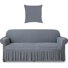 Yeahmart Sofa slipcover, 1 piece, couch sofa cover with skirt, durable, washable, highly elastic, stretchy, easy to assemble, universal furniture protection with 1 cushion cover (3 seater, light grey)