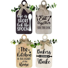 decalmile 4 Pieces Kitchen Wooden Hanging Signs Rustic Wood Bar Signs Farmhouse Style Wall Decor for Kitchen or Home