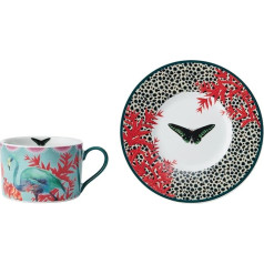 MIKASA x Sarah Arnett Tasse und Untertasse, Porzellan-Teetasse und Untertasse, einzigartige Tasse zum Verschenken, Schmetterlingsdruck, 250 ml, spülmaschinenfest