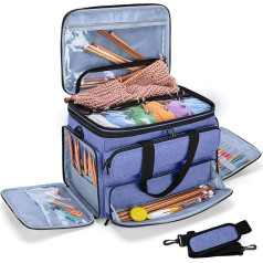 Yarwo Knitting Bag for Storing Wool, Crochet Storage Bag for Yarn, Handmade Bag for Knitting Wool and Crochet Accessories, blue