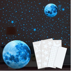 Jaimela Pack of 435 Luminous Stickers, Self-Adhesive Wall Stickers, Luminous Stars Stickers, Create Realistic Starry Sky, for Children's Room, Decorative Stickers, Room Decoration (Blue)