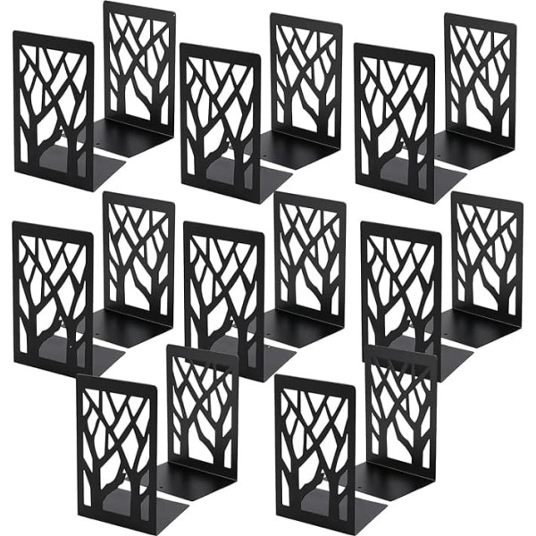 Hakzeon 16 Pack 8 Pairs 4.7 x 3.4 x 7 Inch Bookends, Metal Bookends with Non-Slip Pads, Black Bookends for Shelves, Decorative Bookends Supports
