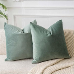 JUSPURBET Sage 24 x 24 Velvet Throw Pillow Covers Set of 2, Decorative Solid Soft Cushion Cases for Couch Sofa Bed