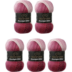 Moonlight Glitter Batik Simli 5 x 100 g Knitting Wool 500 g Wool for Knitting and Crocheting 20% Wool Metallic Wool Turkish Wool Colour Gradient Wool Glitter Wool (5300 Berry White)