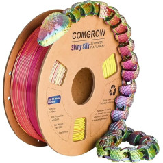 Tri Colors Silk PLA 3D Printer Filament, Rainbow PLA Filament 1.75 mm, Dimensional Accuracy +/- 0.02 mm, 1 kg Spool, Coextrusion 3D Filament with Shiny Silk, Red-Blue-Yellow