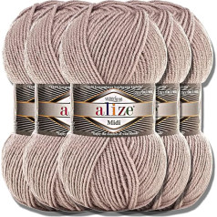 Alize 5 x 100 g Superlana Midi, Turkish, Premium Wool, Cotton and Acrylic, Plain, Hand Knitting Yarn, Plain Colour, Baby, for Crocheting, Knitting, Clothing, Scarves (Smoky, 652)