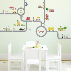 DECOWALL DW-1404S La strada e le Macchine (Medio) Adesivi da Parete Decorazioni Stickers Murali Soggiorno Asilo Nido Camera Letto per Bambini Decalcomanie