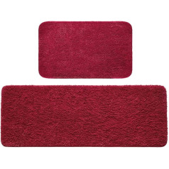 MIULEE Bath Mat, Shower Mat, Bath Mat, Hallway, Set of 2, Non-Slip Mat, Rugs, Bathroom Rug, Washable, Absorbent for Bathroom, Living Room, Red, 40 x 60 cm and 45 x 120 cm