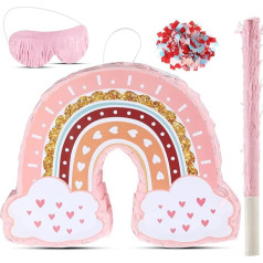 Boho Party Pinata Rainbow Pinata Set Including Stick Blindfold and Colourful Confetti for Children Birthday Baby Shower Party Accessories