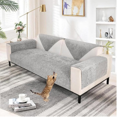 TOPCHANCES Chenille Sofa Cover 1 2 3 4 Seater, L Shape Sofa Throw Blanket Sofa Cover Corner Sofa, Sofa Protector Non-Slip Clear Texture for Dogs Living Room Couch Cover (Grey, 90 x 180 cm, 1 Piece)