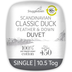 Snuggledown Bettdecke für Einzelbett, Entenfedern und Daunen, 10,5 Tog, Ganzjahresdecke, ideal für Sommer und Winter, weicher Baumwollbezug, hypoallergen, maschinenwaschbar, Größe (135 x 200 cm)