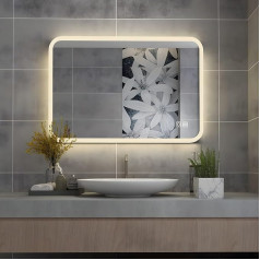 MIQU 700 x 500mm Bathroom Mirror with Light Touch Sensor and Anti-Fog Horizontal Vertical Wall Mounted Bathroom Mirror with LED Lights