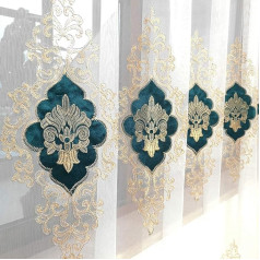 SLOW SOUL Set of 2 Panels of European Luxury Velvet Embroidered Tulle Curtains for the Living Room, Kitchen, Bedroom, Curtain with Rod Pocket, Teal, 127 x 244 cm (WxH)