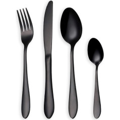 HOMQUEN Black Cutlery Set, 24 Pieces Stainless Steel Knife Fork Spoon Set for 6 People (Black, 6 Sets)