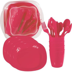 Picnic Tableware Set for 4 People - Camping Set with Plates, Cutlery and Glasses