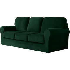 UNBBRRL 7 Piece Stretch Velvet Sofa Cover, 3 Seater Couch Slipcover with Separate Backrests and Pillow Cases with Elastic Band, Non-Slip Furniture Protector for Home, Hotel (Dark Green)