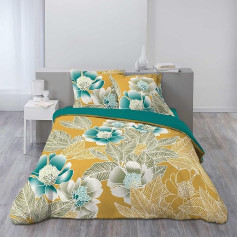 Douceur d'Intérieur Florella 3-Piece Bed Linen Set, 240 x 220 cm, Yellow, 100% Cotton