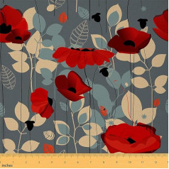 Poppies Decoration Fabric Sold by the Metre 92 x 150 cm Garden Flowers Architecture Outdoor Fabric Sold by the Metre Red Poppies Decoration Sewing Fabrics