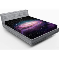 ABAKUHAUS Galaxy Fitted Sheet, Galaxy in Space, Soft Decorative Fabric Bed Linen All-Round Elastic Band, 160 x 200 cm, Mauve Black