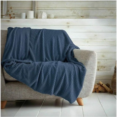 Waffle Honeycomb Throw Soft Warm Throw Sofa Bed Travel Bedspread Navy Blue Single - 125x150cm