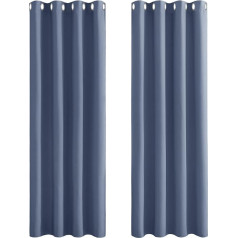 PONY DANCE Opaque Curtains Living Room Curtain Bedroom Thermal Blackout Curtains Children's Room Eyelet Curtain Set of 2 H 240 x W 140 cm Mist Blue