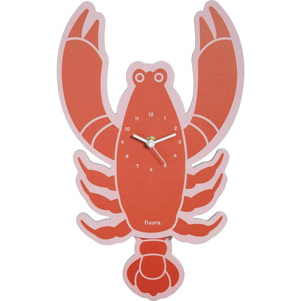 Fissure Original Lobster Wall Clock. Silent Wall Clock. Dimensions: 38 cm x 20 cm. Red kitchen clock. Clock with wooden pendulum and ABS. Requires 2 AA batteries.