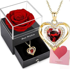 Ewige Rose mit Schmuck, Rose, stabilisiert, rot, konserviert, echte Rose, Geschenk für Damen, Geburtstag, Valentinstag, Weihnachten, Muttertag, Geschenke für Ihre Frau, Mutter, Großmutter, Freundin