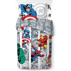 Marvel Comics Avengers Comic Cool 100% Cotton 3 Piece Single Duvet Cover Fitted Sheet and Pillowcase Set