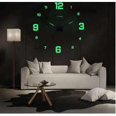 CORALTREE DIY Luminous Wall Clock Modern Silent Wall Clock XXL Acrylic Mirror 3D Sticker Wall Clock Home Hotel Office Decoration Gift (Luminous-1)