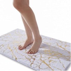QJHOMO Bath Mat Non-Slip Washable Bath Mat, White Bathroom Rug, Gold Decorative Rug, Luxury Bathroom Accessories, Soft Microfibre Absorbent Bath Mat for Bathroom Bathtub, 60 x 90 cm