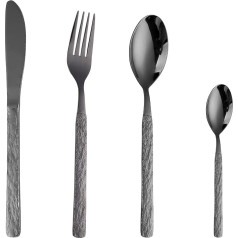 CAOPAOTI Cutlery Set, Black, Stainless Steel Cutlery Set for 6 People, Cutlery Sets with Knife, Fork, Spoon, 24 Pieces, Dishwasher Safe