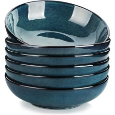 vancasso Stern Soup Plates Set of 6, 1140 ml Large Pasta Plates, Spaghetti Deep Plates, Pasta Bowls, Ramen Bowls, Large Salad Bowls, Multi-Purpose Bowls, Green Stoneware Salad Bowls Set