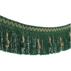 Fabric Ribbon Runner 6ft Braided Beads Hanging Ball Tassel Fringe Edge Fabric with Applique - Curtain Table Wedding Decoration Green