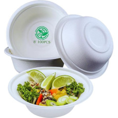Ambience Products Disposable Sugarcane Bowls, Strong Bagasse Bowls, Eco-Friendly, Biodegradable and Compostable Party Food Bowls, 500ml (75)
