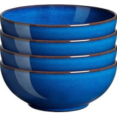 Denby Imperial Blue Cereal Bowls, Set of 4, Dishwasher Safe, Microwave Safe, 820ml, 17cm, Royal Blue Ceramic Stoneware Dinnerware, Chip and Crack Resistant Coupe Soup Bowls