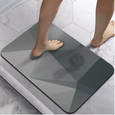 Bathroom Bath Mat Diatomaceous Fermentation Water Absorbent Rubber Backing Non-Slip Bathroom Floor Mat Carpet Square Cool Thin Washable Sink Interior Door (Grey Geometry)