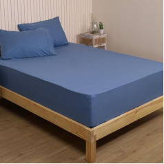 LINENWALAS Spannbettlaken für Doppelbett mit Kissenbezügen, 100 % Baumwoll-Perkal, tiefe Tasche, Spannbetttuch knackig und kühlend, Premium-Unterbettlaken, 140 x 190 cm (Doppelbett, Bahamas Blau)