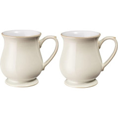 Denby Craftman's Linen Coffee Mugs, Set of 2, 12 Ounce, Elegant Curved Stoneware Tea Mug Set, Dishwasher Safe, Microwave Safe