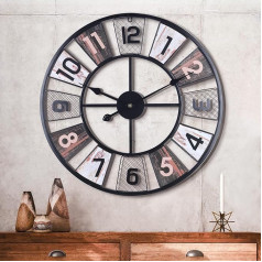 Lafocuse Industrial Grid Metal Wall Clock Large 57 cm Country House Style Silent Black Vintage with DIY Photos for Bar Living Room Bedroom