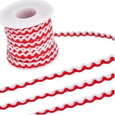 GORGECRAFT 17.5Ydsx 8mm Wavy Curved Fringe Trim Rick Rack Trim Rick Rack Trim Red White RIC Rac Woven Braided Fabric Ribbon for DIY Sewing Craft Wedding Dress Embellishment Lace Party