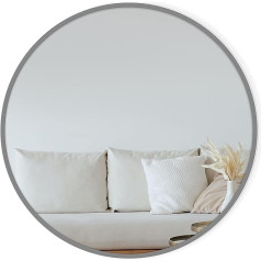 Round Metal Wall Mirror Frame 60x60cm Round Mirror Frame (Aluminum Gloss Brushed Finish) for Bedroom, Bathroom, Living Room and Entryway (Grey)
