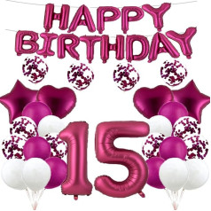 15th Birthday Balloon Decoration Burgundy 15 Balloons Happy 15th Birthday Party Supplies Number 15 Foil Mylar Balloons Latex Balloon Gifts for Girls Boys Women Men