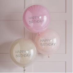 Ginger Ray Mix It Up' Happy Birthday Latex Balloons, Pink, Pack of 3, Rose