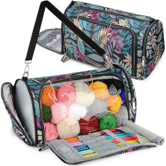 Coopay Knitting Bag, Portable Yarn Storage Bag, Large Yarn Storage for Knitting Needles, Knitting Accessories, Knitting Needle Bag for Storing Wool and Crochet Accessories (Blue Leaves)
