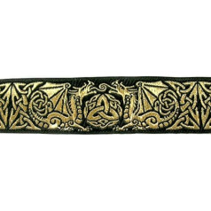 1A-Haberdashery 35027-swgo Celtic Border Woven Ribbon 35 mm Wide Colour: Black/Gold 10 m